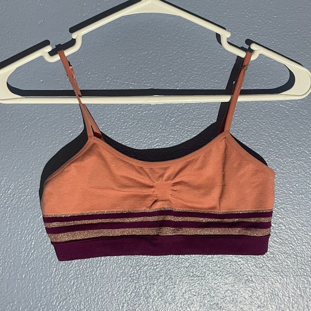 Unbranded Peach Maroon Gold Striped Sports Bra Small